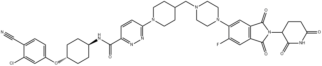 N-[反式-4-(3-氯-4-氰基苯氧基)环己基]-6-[4-[[4-[2-(2,6-二氧-3-哌啶基)-6-氟] -2,3-二氢-1,3-二氧-1H-异吲哚-5-基]-1-哌嗪基]甲基]-1-哌啶基]-3-哒嗪甲酰胺结构式