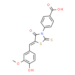 (Z)-4-(5-(4-hydroxy-3-methoxybenzylidene)-4-oxo-2-thioxothiazolidin-3-yl)benzoic acid结构式
