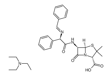 6β-((R)-2-benzylideneamino-2-phenyl-acetylamino)-penicillanic acid; triethylamine salt Structure