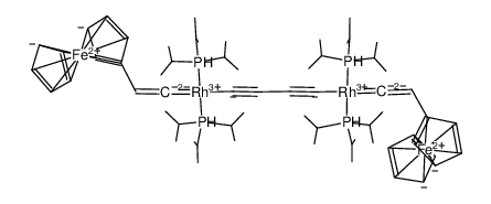 trans-[(μ-CCCC)(Rh(CCH(C5H4)Fe(C5H5))(P(CH(CH3)2)3)2)2] Structure