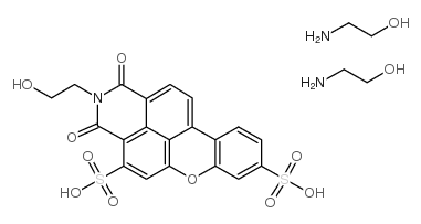2,3-二氢-2-(2-羟乙基)-1,3-二氧代-1H-占吨并[2,1,9-DEF]异喹啉二磺酸、2-氨基乙醇的化合物(1:2)结构式