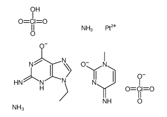 2-amino-9-ethylpurin-6-olate,4-amino-1-methylpyrimidin-2-one,azane,platinum(2+),diperchlorate结构式