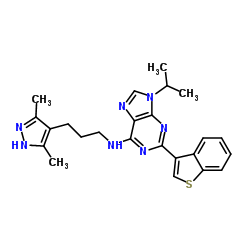 2-(benzo[b]thiophen-3-yl)-N-(3-(3,5-dimethyl-1H-pyrazol-4-yl)propyl)-9-isopropyl-9H-purin-6-amine结构式