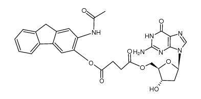 2-acetamido-9H-fluoren-3-yl (((2R,3S,5R)-5-(2-amino-6-oxo-1H-purin-9(6H)-yl)-3-hydroxytetrahydrofuran-2-yl)methyl) succinate结构式