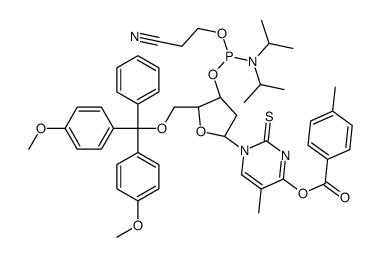 1-{5-O-[Bis(4-methoxyphenyl)(phenyl)methyl]-3-O-[(2-cyanoethoxy)( diisopropylamino)phosphino]-2-deoxy-β-D-erythro-pentofuranosyl}-5 -methyl-4-[(4-methylbenzoyl)oxy]-2(1H)-pyrimidinethione Structure
