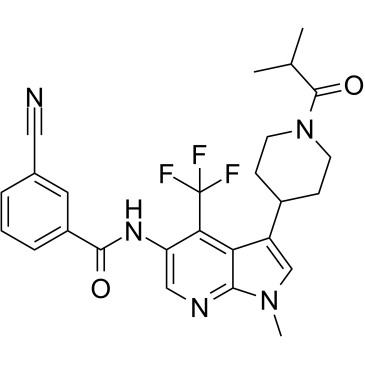 3-氰基-N-(3-(1-异丁酰基哌啶-4-基)-1-甲基-4-(三氟甲基)-1H-吡咯并[2,3-b]吡啶-5-基)苯甲酰胺结构式
