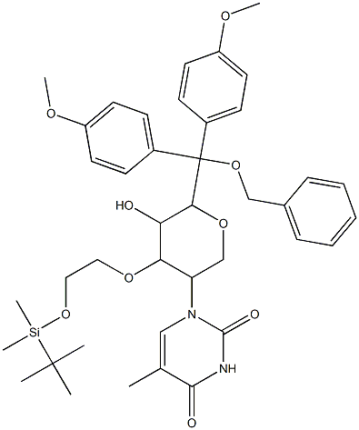 1-(6-((Benzyloxy)bis(4-methoxyphenyl)methyl)-4-(2-((tert-butyldimethylsilyl)oxy)ethoxy)-5-hydroxytetrahydro-2H-pyran-3-yl)-5-methylpyrimidine-2,4(1H,3H)-dione structure