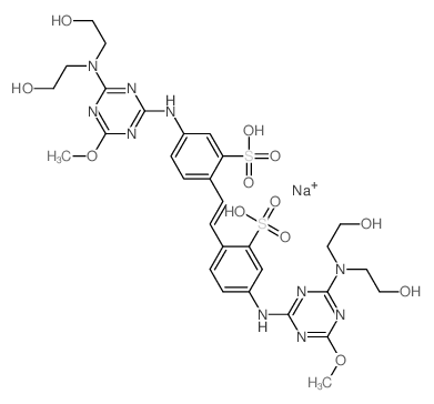 Benzenesulfonic acid,2,2'-(1,2-ethenediyl)bis[5-[[4-[bis(2-hydroxyethyl)amino]-6-methoxy-1,3,5-triazin-2-yl]amino]-,disodium salt (9CI) Structure