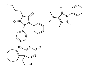 4-butyl-1,2-diphenylpyrazolidine-3,5-dione,5-(cyclohepten-1-yl)-5-ethyl-1,3-diazinane-2,4,6-trione,4-(dimethylamino)-1,5-dimethyl-2-phenylpyrazol-3-one结构式