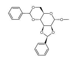 methyl (2S,4R)-2,3:4,6-di-O-benzylidene-α-D-glucopyranoside结构式
