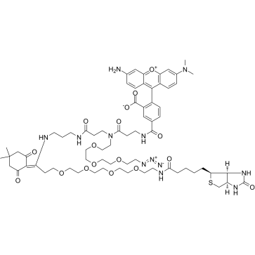 Biotin-PEG4-Dde-TAMRA-PEG3-Azide Structure