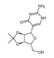 2-Amino-5-(2,3-O-isopropylidene)-β-D-ribofuranosyl-4(1H)-pyrimidinone Structure