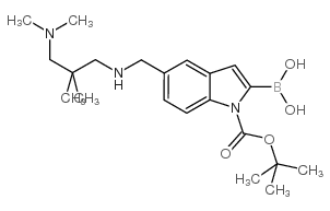 2-硼-5-[[[3-(二甲基氨基)-2,2-二甲基丙基]氨基]甲基]-1H-吲哚-1-羧酸-1-(1,1-二甲基乙基)酯结构式