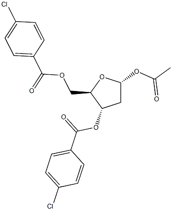 2-脱氧-BETA-D-赤式-呋喃戊糖 1-乙酸酯 3,5-二(4-氯苯甲酸酯)结构式