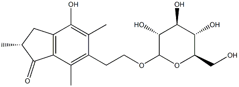 (2R)-6-[2-(β-D-Glucopyranosyloxy)ethyl]-2,3-dihydro-4-hydroxy-2,5,7-trimethyl-1H-inden-1-one Structure