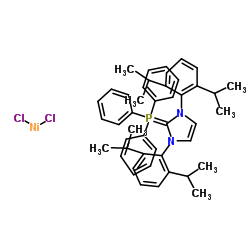 [1,3-双(2,6-二异丙基苯基)咪唑-2-甲叉基]三苯基膦二氯化镍(II)结构式