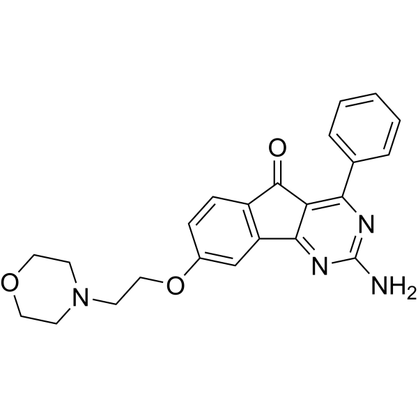 2-amino-8-(2-morpholinoethoxy)-4-phenyl-5H-indeno[1,2-d]pyrimidin-5-one structure
