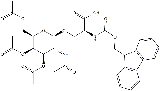 N-[芴甲氧羰基]-O-[3,4,6-三-O-乙酰基-2-(乙酰氨基)-2-脱氧-BETA-D-吡喃半乳糖基]-L-丝氨酸结构式