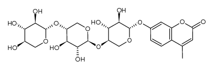 4-methylumbelliferyl β-D-xylopyranosyl-(1->4)-β-D-xylopyranosyl-(1->4)-β-D-xylopyranoside结构式