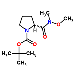 (R)-叔丁基2-(N-甲氧基-N-甲基甲酰)吡咯烷-1-羧酸结构式
