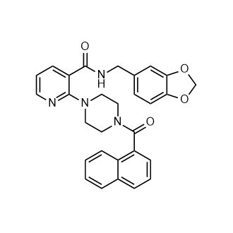 2-(4-(1-萘甲酰基)哌嗪-1-基)-N-(苯并[d][1,3]二氧戊环-5-基甲基)烟酰胺结构式