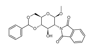 甲基4,6-O-亚苄基-2-脱氧-2-N-邻苯二甲酰亚胺基-β-D-吡喃葡萄糖苷结构式