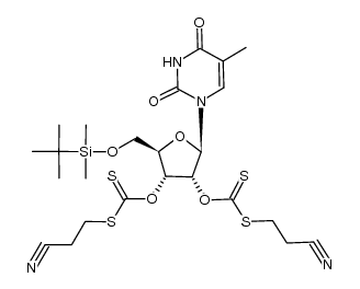 5'-O-(tert-butyldimethylsilyl)-2',3'-bis-O-[[(β-cyanoethyl)thio]thiocarbonyl]-5-methyluridine结构式