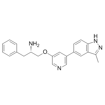 (ALPHAS)-ALPHA-[[[5-(3-甲基-1H-吲唑-5-基)-3-吡啶基]氧]甲基]苯乙胺结构式