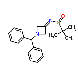 N -(1-苯甲酰氮杂环丁酮-3-亚烷基)-2-甲基丙烷-2-亚磺酰胺结构式