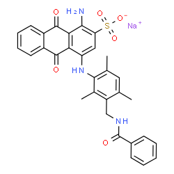 sodium 1-amino-4-[[3-[(benzoylamino)methyl]-2,4,6-trimethylphenyl]amino]-9,10-dihydro-9,10-dioxoanthracene-2-sulphonate Structure
