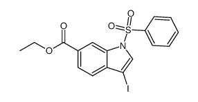 1-Benzenesulfonyl-3-iodo-1H-indole-6-carboxylic acid ethyl ester结构式