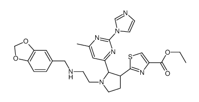 2-[1-[2-[(1,3-苯并二氧代l-5-甲基)氨基]乙基]-2-[2-(1H-咪唑-1-基)-6-甲基-4-嘧啶]-3-吡咯烷]-4-噻唑羧酸乙酯结构式