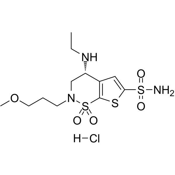 (4R)-4-(ethylamino)-2-(3-methoxypropyl)-1,1-dioxo-3,4-dihydrothieno[3,2-e]thiazine-6-sulfonamide,hydrochloride Structure