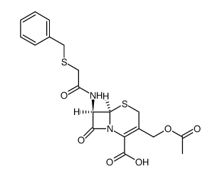 (6R)-3-acetoxymethyl-7t-(2-benzylsulfanyl-acetylamino)-8-oxo-(6rH)-5-thia-1-aza-bicyclo[4.2.0]oct-2-ene-2-carboxylic acid结构式