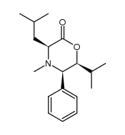 (3S,5R,6S)-3-isobutyl-6-isopropyl-4-methyl-5-phenyltetrahydro-2H-1,4-oxazin-2-one结构式