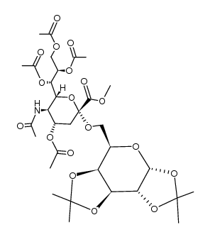 O-[methyl(5-acetamido-4,7,8,9-tetra-O-acetyl-3,5-dideoxy-D-glycero-α-D-galacto-2-nonulopyranosyl)onate]-(2->6)-1,2,3,4-di-O-isopropylidene-α-D-galactopyranose Structure