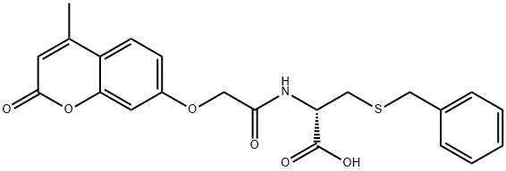 N-[2-[(4-甲基-2-氧代-2H-1-苯并吡喃-7-基)氧基]乙酰基]-S-(苯甲基)-D-半胱氨酸结构式