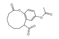 Essigsaeure-[9-nitro-3-oxo-2-oxabicyclo[8.4.0]tetradeca-1(10),11,13-trien-12-yl]ester Structure