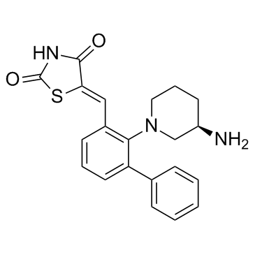 (5Z)-5-[[2-[(3R)-3-氨基-1-哌啶基][1,1'-联苯]-3-基]亚甲基]-2,4-噻唑烷二酮结构式