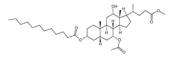 (3R,5S,7R,8R,9S,10S,12S,13R,14S,17R)-7-acetoxy-12-hydroxy-17-((R)-5-methoxy-5-oxopentan-2-yl)-10,13-dimethylhexadecahydro-1H-cyclopenta[a]phenanthren-3-yl dodecanoate Structure