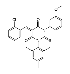 4,6(1H,5H)-Pyrimidinedione, dihydro-5-((2-chlorophenyl)methylene)-1-(3-methoxyphenyl)-2-thioxo-3-(2,4,6-trimethylphenyl)- Structure