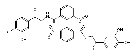 R,S-2,2'-dinitrobiphenyl-6,6'-dicarbonsaeure-di-N,N'-1-(3,4-dihydroxyphenyl)-1-hydroxy-2-amido-ethan结构式