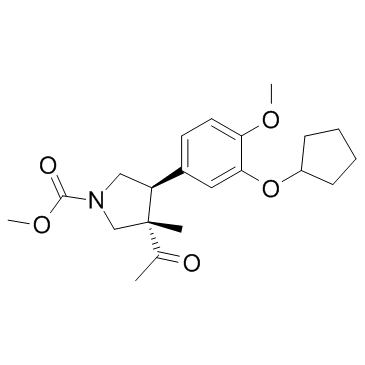 1-Pyrrolidinecarboxylic acid, 3-acetyl-4-[3-(cyclopentyloxy)-4-methoxyphenyl]-3-methyl-, methyl ester, (3S,4S)- Structure
