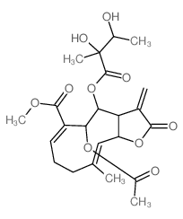 Cyclodeca[b]furan-6-carboxylic acid,5-(acetyloxy)-4-(2,3-dihydroxy-2- methyl-1-oxobutoxy)-2,3,3a,4,5,8,9,11aoctahydro- 10-methyl-3-methylene-2-oxo-,methyl ester Structure