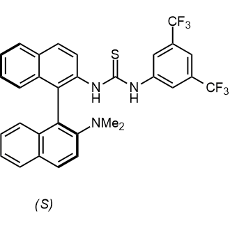 N-[3,5-双(三氟甲基)苯基]-N'-[(S)-2'-(二甲基氨基)[1,1'-联萘]-2-基]硫脲结构式