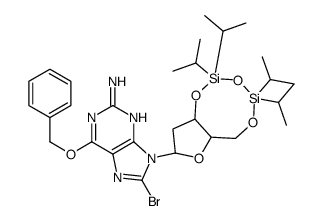 O6-苄基-8-溴-N9-[3',5'-O-(1,1,3,3-四(异丙基)-1,3-二硅氧烷二基)-β-D-2'-脱氧呋喃呋喃糖基]鸟嘌呤结构式