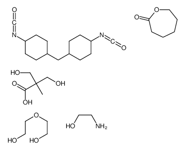 3-羟基-2-羟甲基-2-甲基-丙酸与2-氨基乙醇、1,1’-亚甲基双[4-异氰酸根合环己烷]、2-恶庚酮和2,2’-氧双乙醇的聚合物结构式