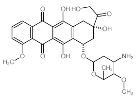 5,12-Naphthacenedione,10-[(3-amino-2,3,6-trideoxy-4-O-methyl-a-L-lyxo-hexopyranosyl)oxy]-7,8,9,10-tetrahydro-6,8,11-trihydroxy-8-(hydroxyacetyl)-1-methoxy-,(8S,10S)- (9CI)结构式