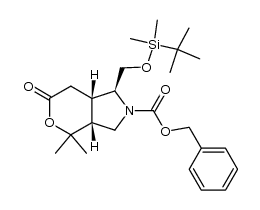 (2S,3S,4R)-[1-(benzyloxycarbonyl)-2-[[(tert-butyldimethylsilyl)-oxy]methyl]-4-(1-hydroxy-1-methylethyl)]-3-pyrrolidineacetic acid lactone结构式