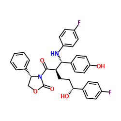 (4S)-3-{(2R,5R)-5-(4-Fluorophenyl)-2-[(S)-[(4-fluorophenyl)amino](4-hydroxyphenyl)methyl]-5-hydroxypentanoyl}-4-phenyl-1,3-oxazolidin-2-one Structure